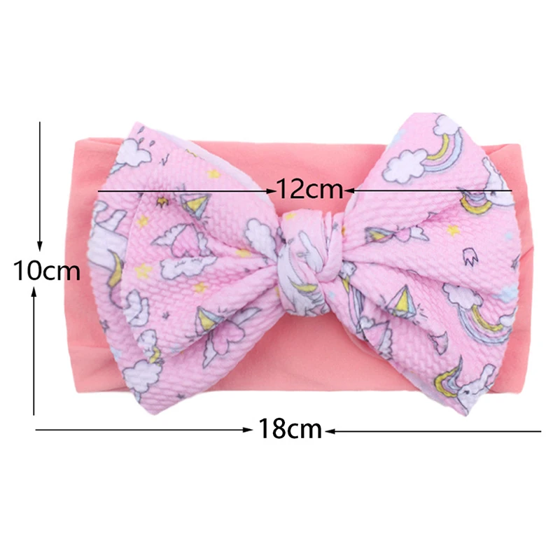 New Children\'s Big Bow Nylon Hair Band Soft Elastic Hair Adornment Baby Headband Baby Printed Headband Newborn Baby Turban INS