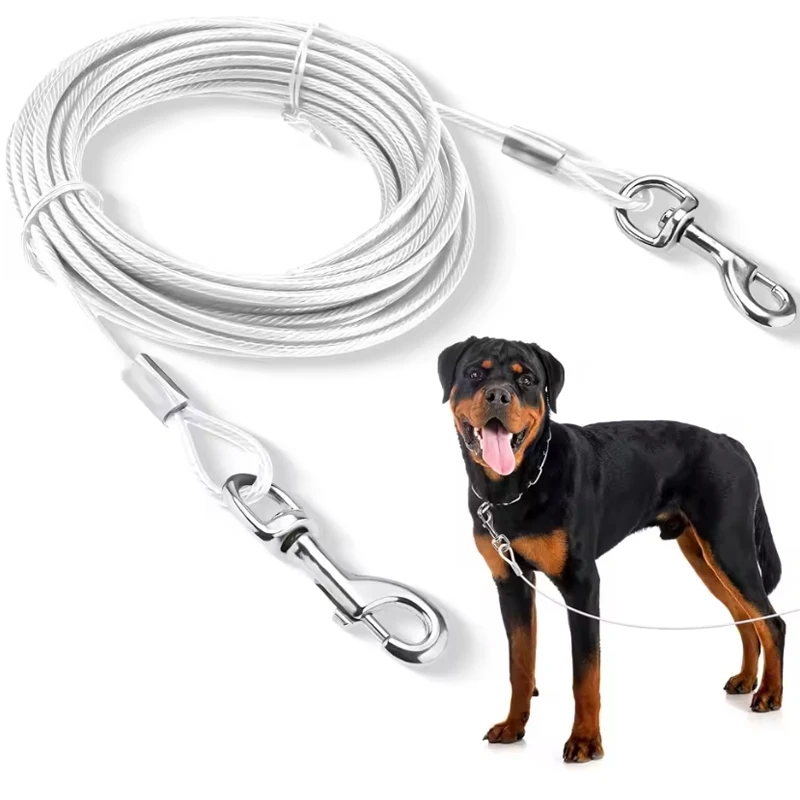 Heavy-Duty Reflective Dog Tie-Out Cable,Stainless Steel Wire Dog Leash For Large Dogs Up To 250lbs, Swivel Snap Hooks Multi-size