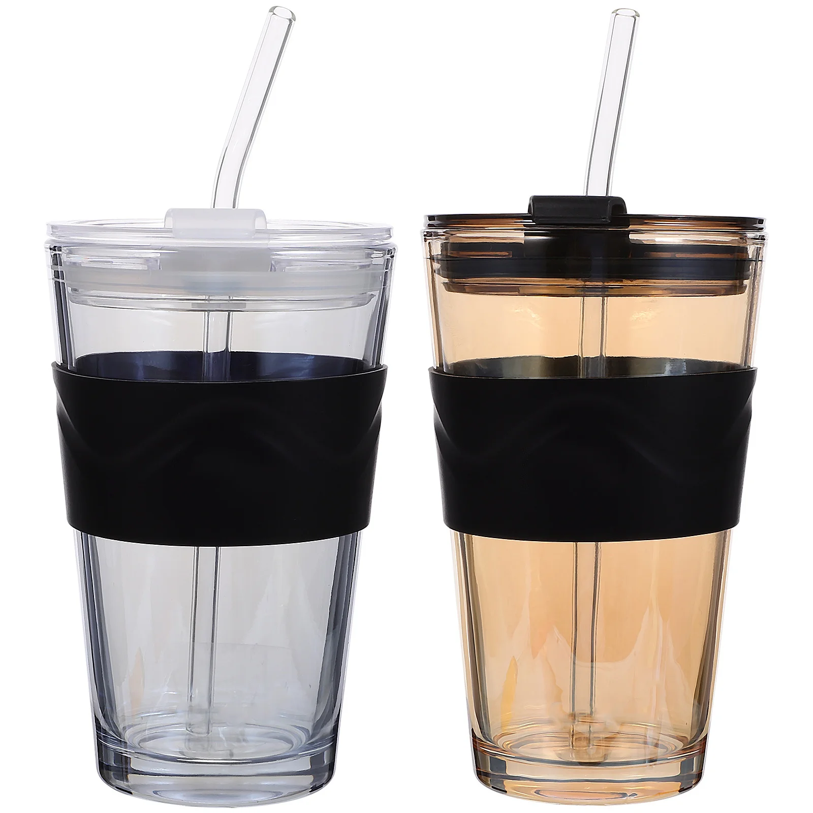 

2Pcs 450ml Glass Drinking Cup with Straw for Coffee Tea Beer Juice Stylish Practical Gift Choice for Friends Water Glass Bottle