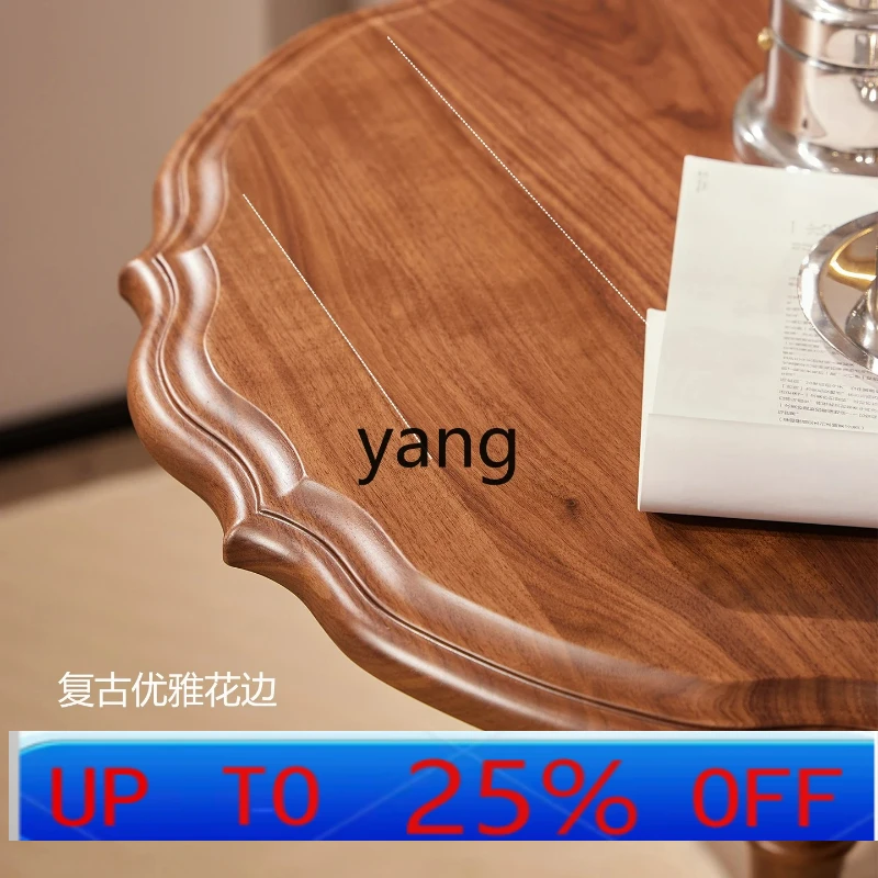 

LMM solid wood edge retro round table living room sofa side table medieval small coffee table balcony