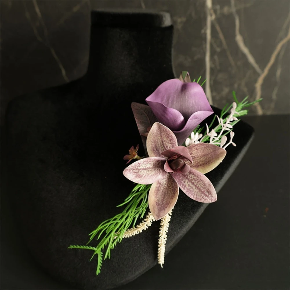 New Style Purple Calla Lily Men Groom Boutonniere Wedding Party бутоньерка для жениха Marrige Accessories image 3