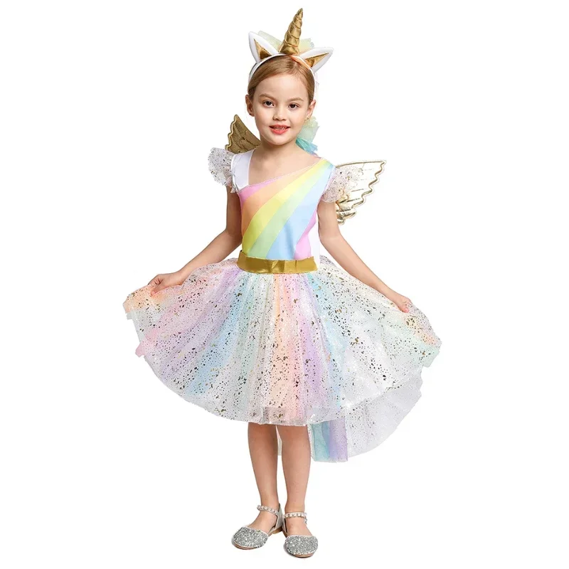 SN88 Cosplay For 3-10 Years Girls Unicorn Dress Rainbow Ball Gown Baby Princess Birthday Dresses Party Halloween Costume ne*#2@5