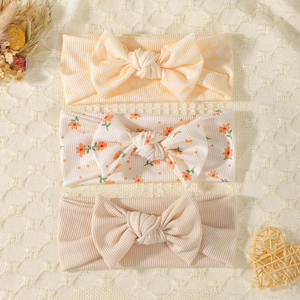 3-teiliges Baby-Stirnband-Set mit geknoteter Schleife, Turban, gerippte Haarbänder für Neugeborene, Kirschherz-Druck, Haarschmuck für Kleinkinder, Kopfwickel für Kleinkinder – Detail 14