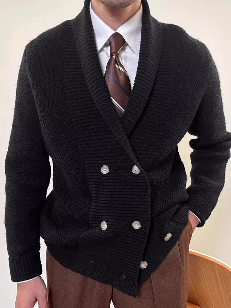

Ретро Briti Sle Вязаный кардиган Мужской повседневный двухрядный свитер на пуговицах Теплое пальто для молодых мужчин Busin Casual Long Sl...