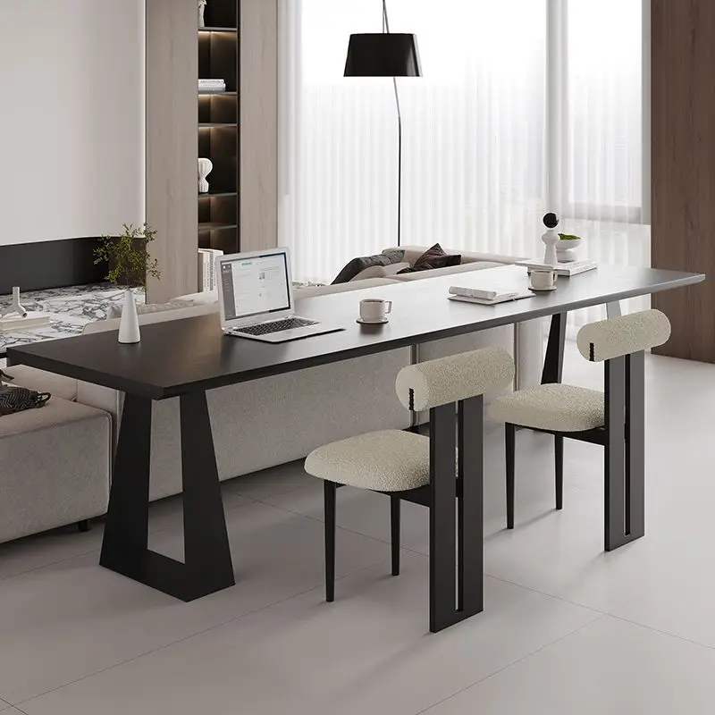 مكتب من الخشب الصلب الأسود لغرفة المعيشة المنزلية أريكة قاعة أفقية إيطالية بسيطة وطاولة طويلة وطاولة دراسة مزدوجة #2