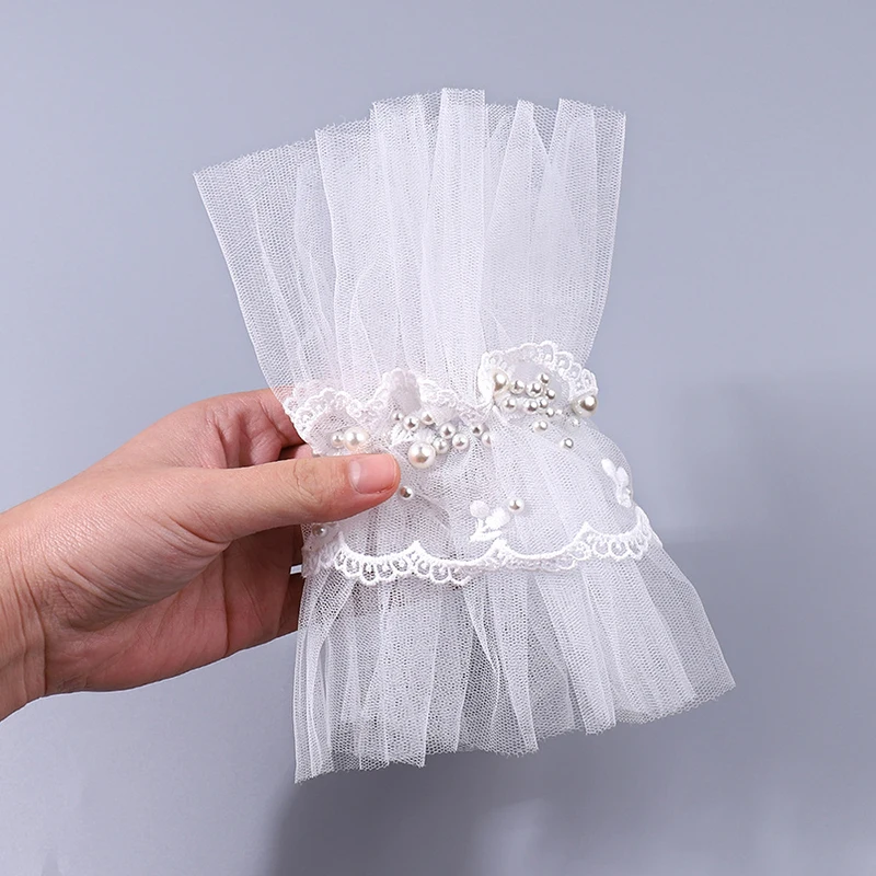 Manguito plisado de encaje para decoración de uñas, accesorios de fotografía de manicura, mangas falsas, suministros de accesorios de uñas, color blanco, 1 unidad