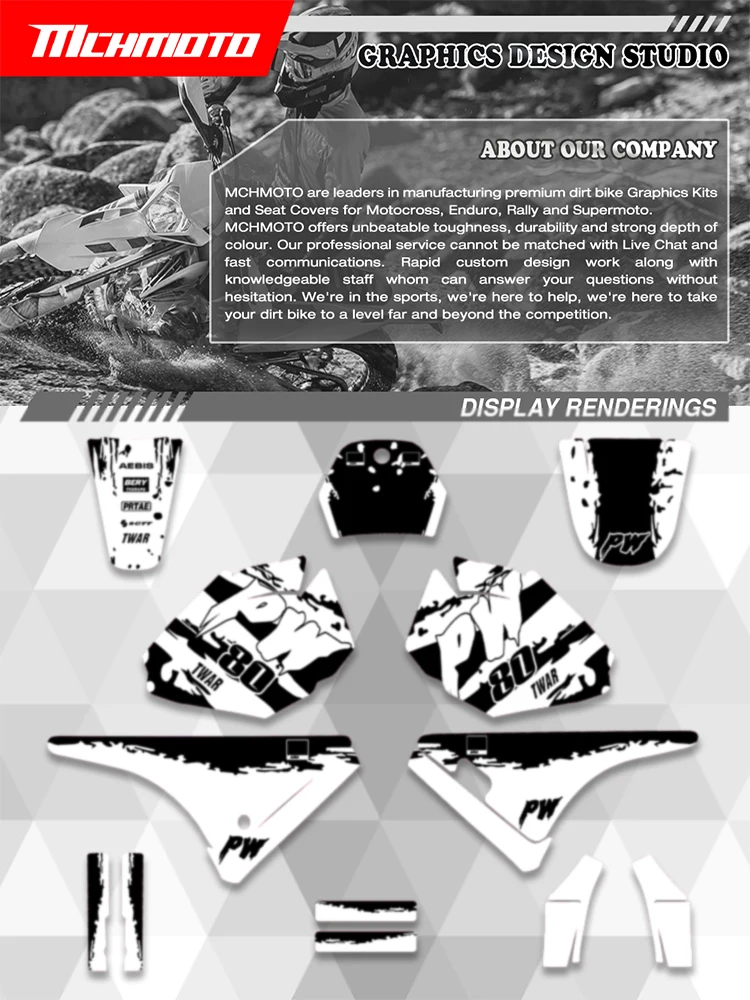 AliExpress MCHMFG Motorcycle Graphics Background Decal Stickers For Yamaha PW80 PW 80 Pit Bike Graphics Kits Number Name Custom