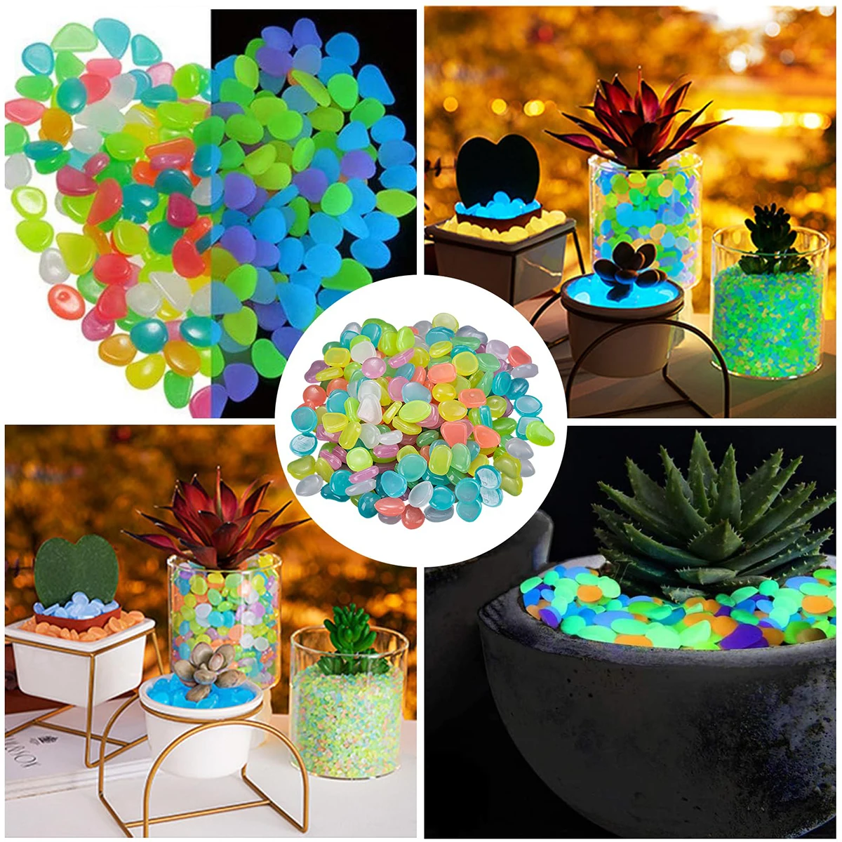 

300sets Colourful 1cm Artificial Glow-in-the-dark Stone 0.5g Fluorescent Pebbles Vase Pot Plant Deco Fish Tank Aquascape