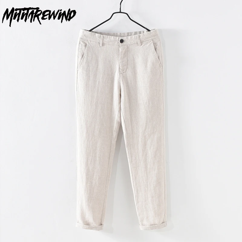 Suit Style 100% Linen Pants Men Spring Summer Baggy Pants Man Solid Color Straight Pants Breathable Daily Causal Pants Simple