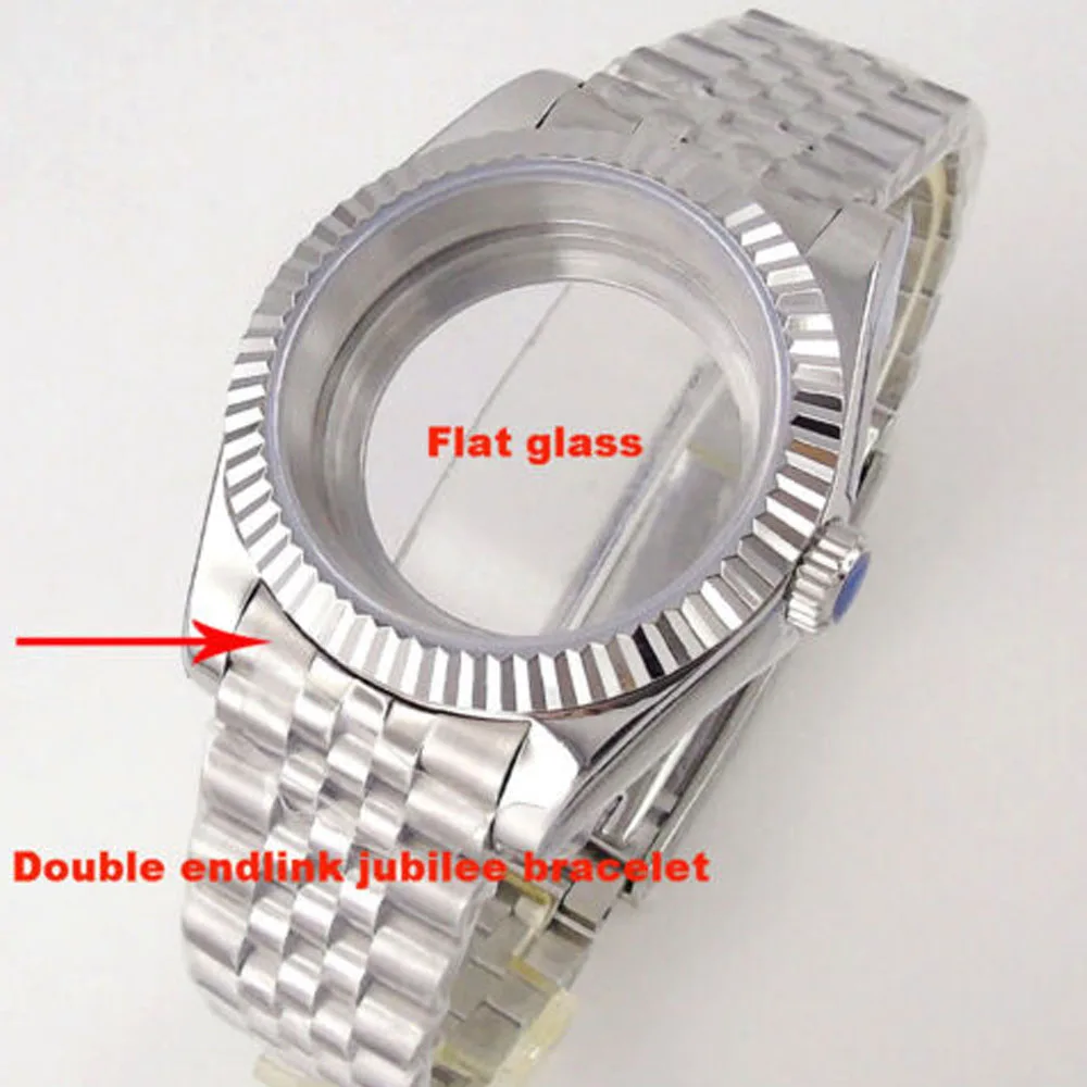 

36MM/39MM Watch Case Sapphire Glass Fluted Bezel fit NH35A NH36A NH34 PT5000 Double Endlink Bracelet Small Endlinks Screw Crown