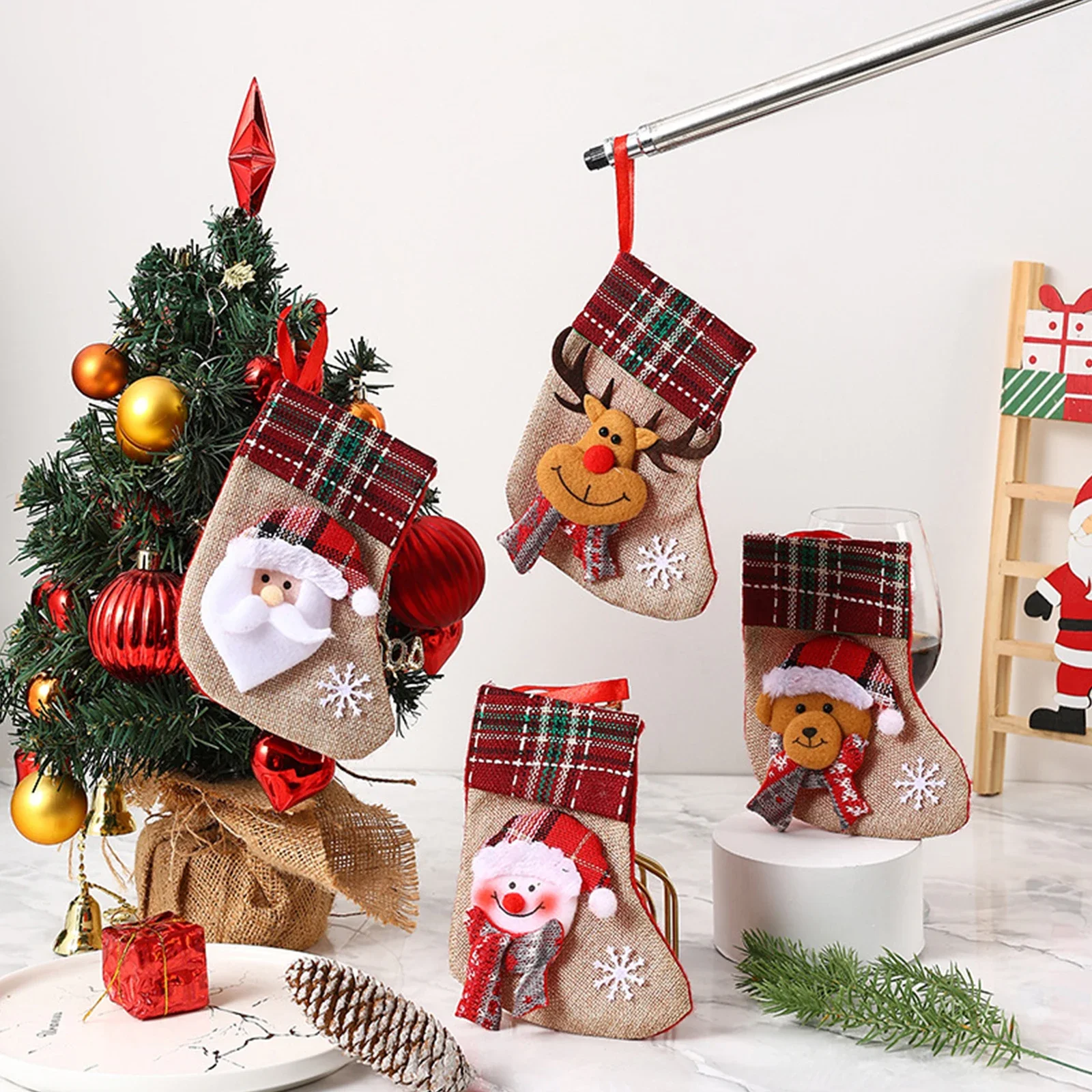 2025 New Years Stockings Christmas Stockings Gift Bag Cute Santa/Snowman/Elk/Bear Hanging Candy Bag Socks Ornament for Xmas Tree