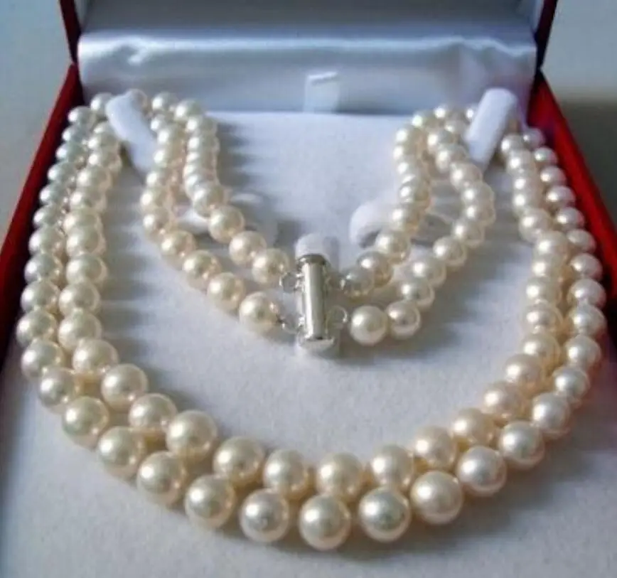 

Jewelry 2 Rows 8-9 MM AKOYA SALTWATER PEARL NECKLACE 17-18"