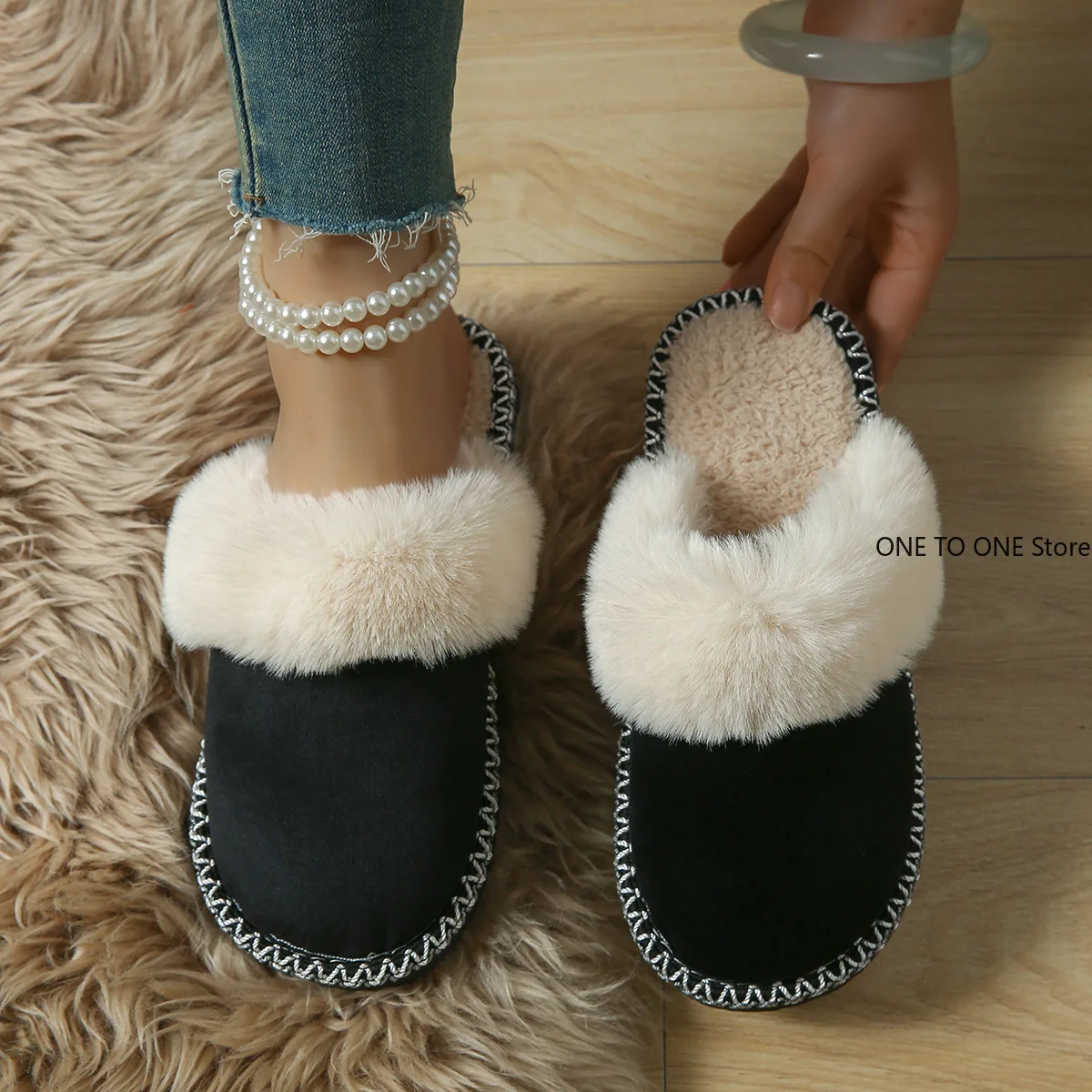 

Wholesale Winter Fur Cotton Slippers For Women Soft Comfort Fuzzy Bedroom Slides Faux Fur Warm Plush Shoes Fluffy House Slippers