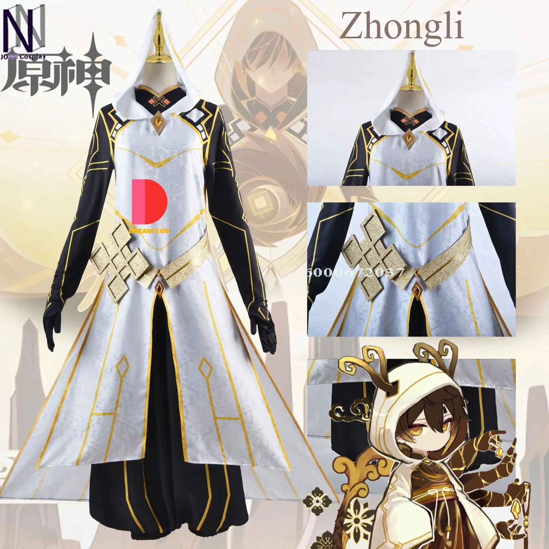 

Genshin Impact Game Morax Rex Lapis Cosplay Costume Zhongli Full Set Halloween Outfit Zhong Li Cosplay Suit with Wig Accessories