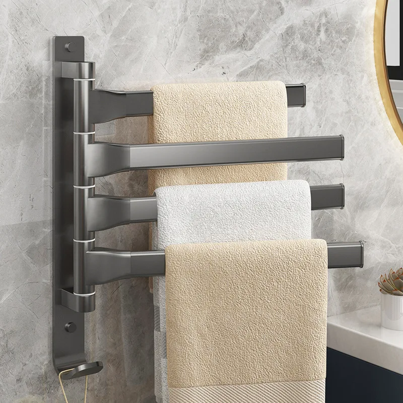 Bathroom Towel Holder Metal Swivel Towel Rack Space Saving Swinging Towel Rack Wall Mounted With Hooks Bathroom Accessories