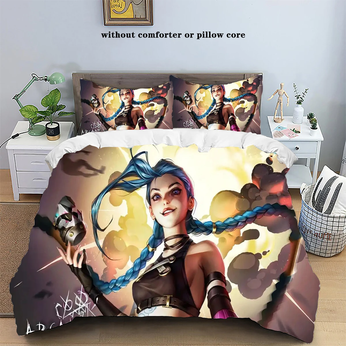 Anime Jinx Arcane: League of Legends Home Bed Three Piece Set Anime Printed Pillowcase Duvet Cover Full Size Customizable