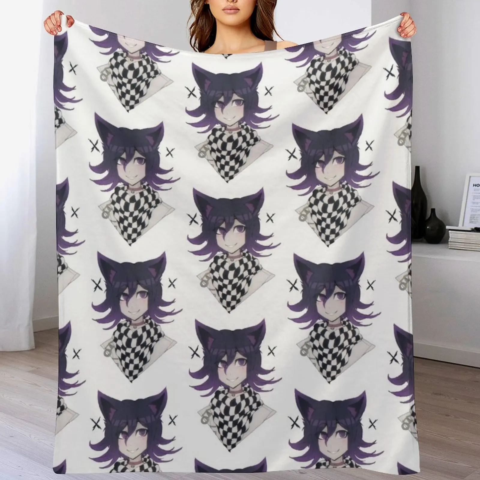 Kitty Kokichi Smile Throw Blanket Long Lasting Soft Plush Blanket for Daily Use