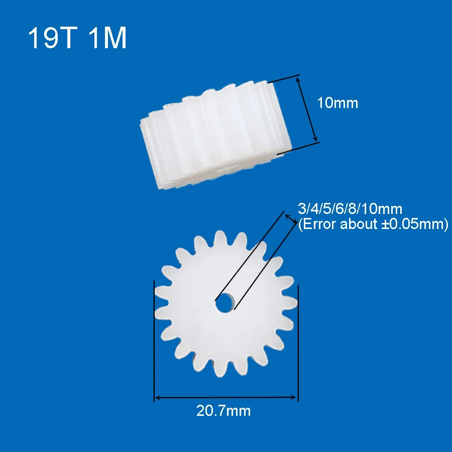 19 Teeth 1M White POM Plastic Spur Gear OD20.7mm Thickness 10mm Hole 3/4/5/6/8/10mm 19T Pinion 193A 194A 195A
