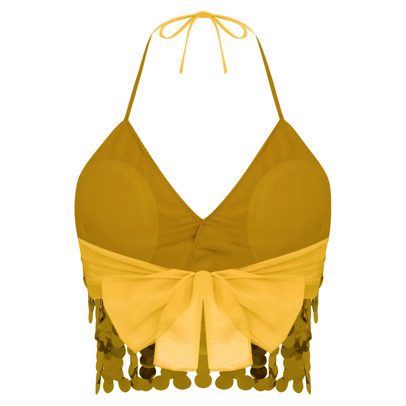 Frauen Sissy rückenfreie Bauchtanz-BH-Tops, Neckholder, Pailletten, Schnür-Unterhemd, Weste für Folk, indischen Bauchtanz, Performance-BH-Tops