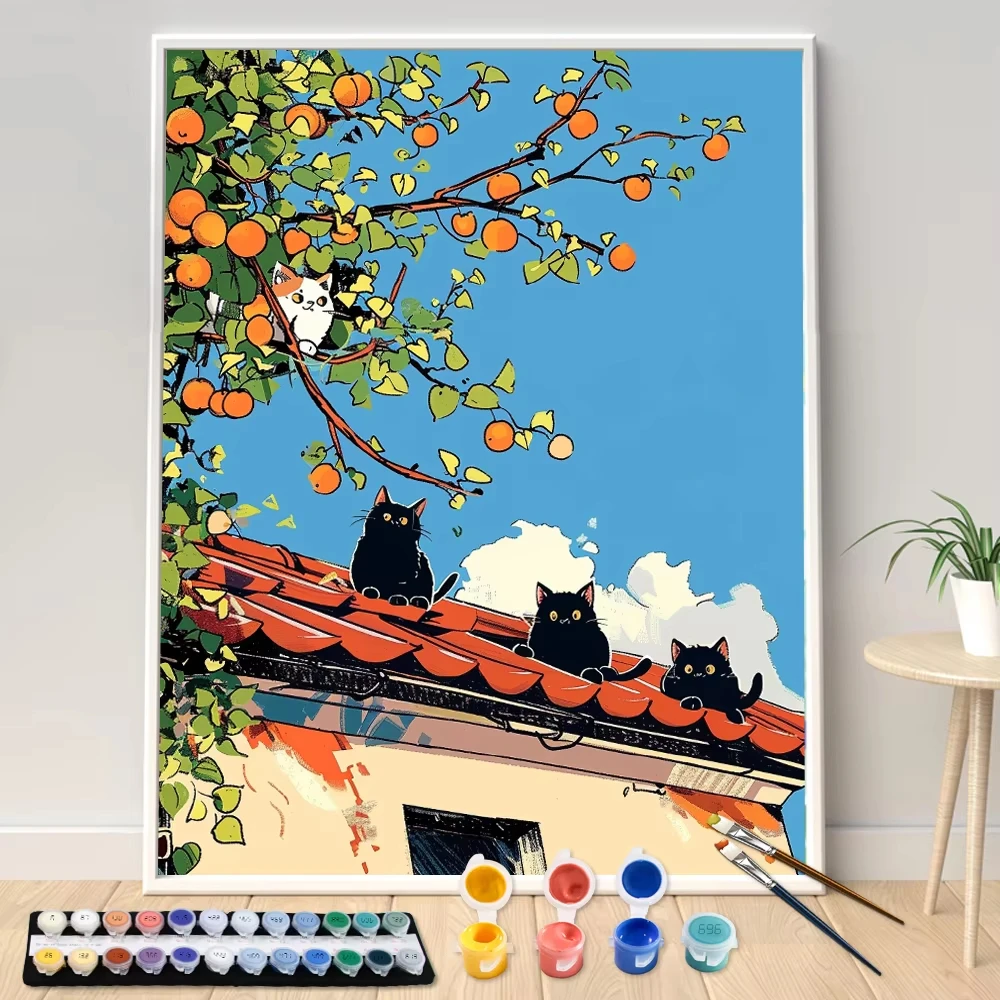 New Arrival Number Oil Painting Pastoral Cat Scenery Kit Unframed Canvas Painting By Numbers DIY Handmade Artwork Wall for House