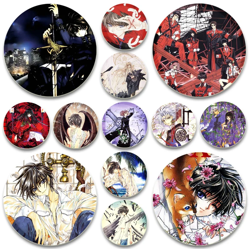 Anime X CLAMP Brooches 32/44/58mm Pins Kamui SUBARU SUMERAGI Nekoi Yuzuriha Kishu Arashi Badge Bag Accessories Jewelry Gifts