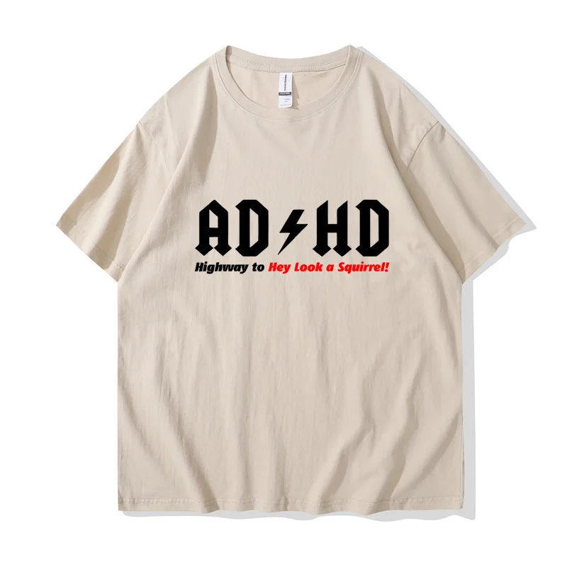 Cotton Fabric Tops & Tees ADHD Highway to Hey Look A Squirrel Funny Design T Shirt Men\'s T-shirts Family O-Neck Tshirt