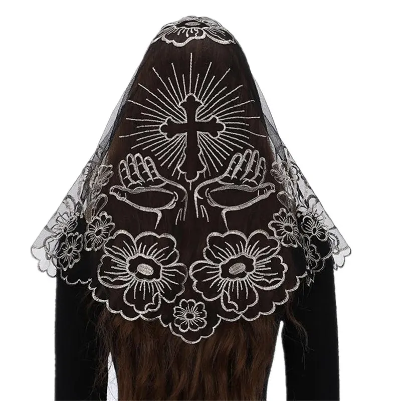 

Catholic Church Mass Veil -Embroidery Head Covering for Women Spanish Chapel Lace Mantilla Veil