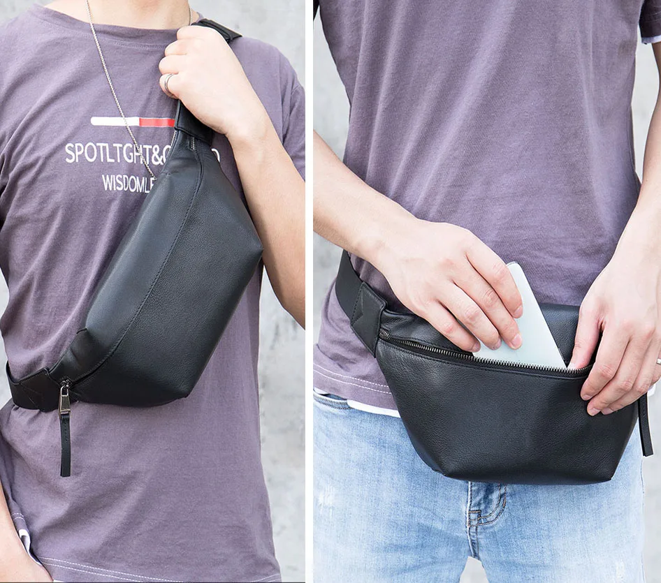 Imagem -06 - Luufan-bolsa Peito de Couro Genuíno para Homens e Mulheres Couro Real Bolsa Sling Pacote de Cintura Masculino Bolsas de Viagem Pretos Uso