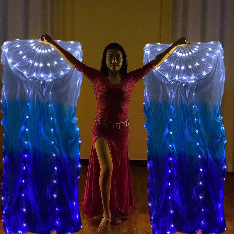 LED Ventilador de Véu Brilhante para Mulheres, Acessórios de Dança do Ventre para Performance de Palco, Trajes de Dança para Prática Pessoal 150cm