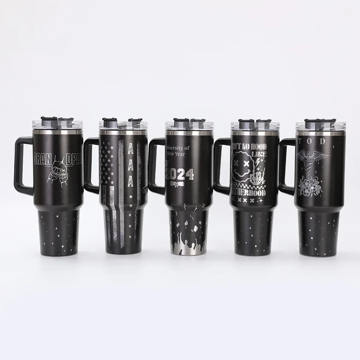 40oz new second-generation car cup with large capacity and handle, 304 stainless steel insulated cup, vacuum ice cream cup