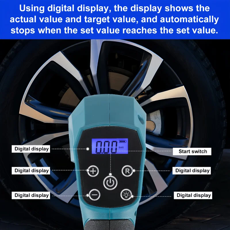 Für Makita Akku-Reifenfüller Luftkompressor Tragbare LED-Licht-Handluftpumpe mit digitalem Manometer ﻿ 18-V-Batterie