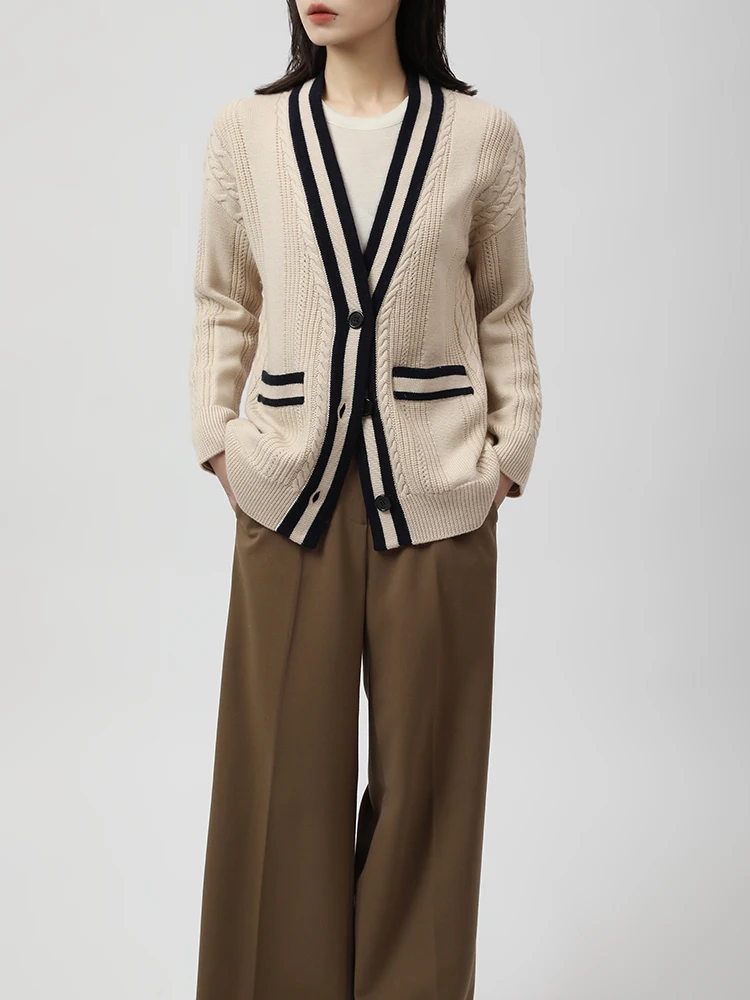 Mas&Jm-suéter de punto con cuello en V para mujer, cárdigan abierto de longitud media, estilo universitario, Color lana austr...