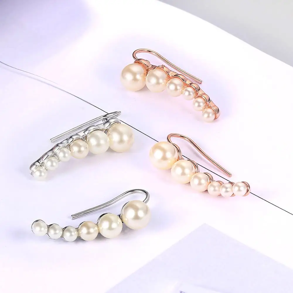 Imitation Pearl Climbing Ear Clip Earings for Women Elegant Korean Ear Accessories for Girls Fashion Jewelry Wholesale E499