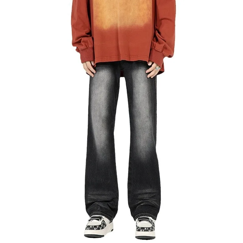 Flare Jeans for Men's Autumn and Winter New Heavy Water Wash Vintage Loose Straight Leg Versatile Wide Leg Pants men jeans