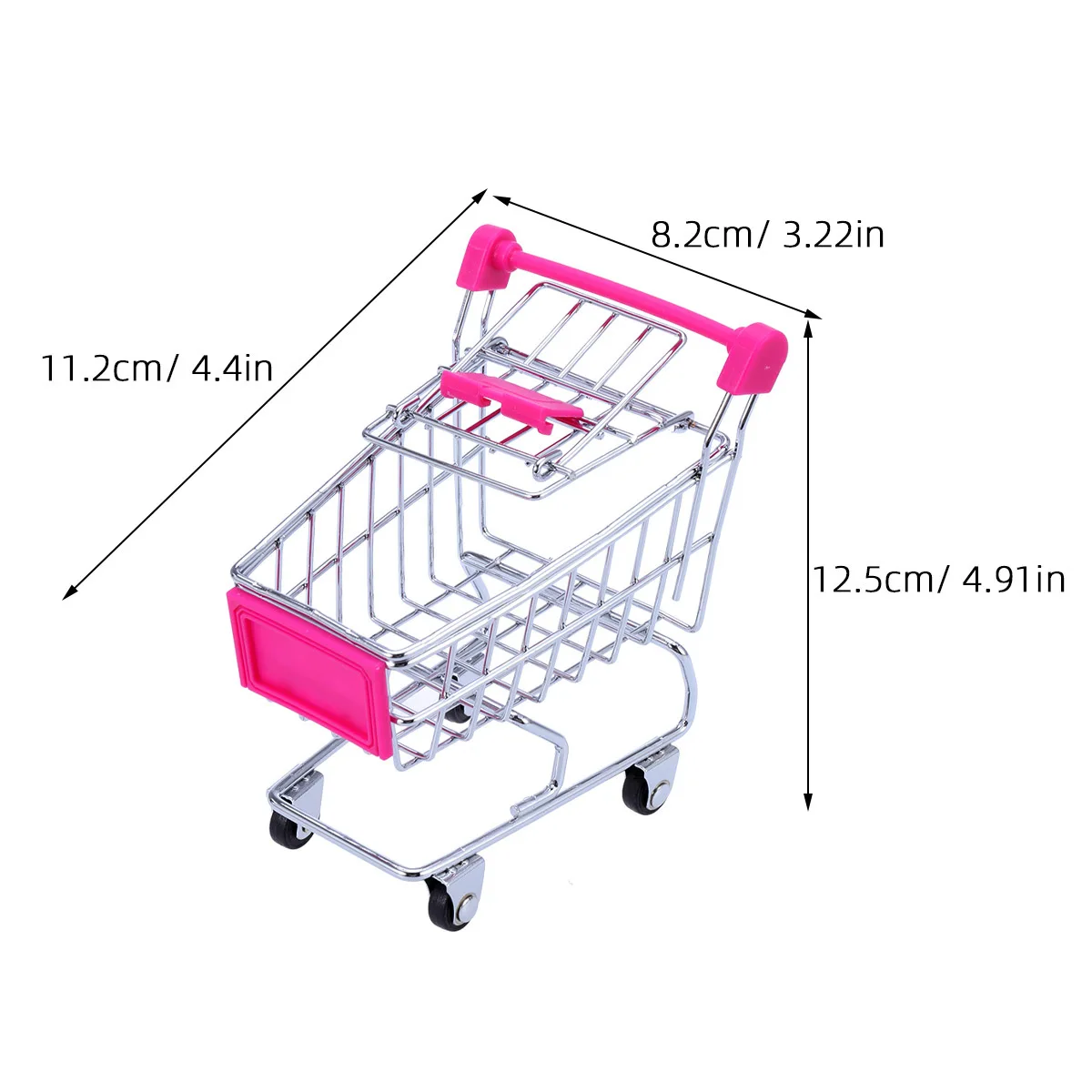Mini carrinho de compras em forma de cesta de armazenamento organizador de mesa (rosado)