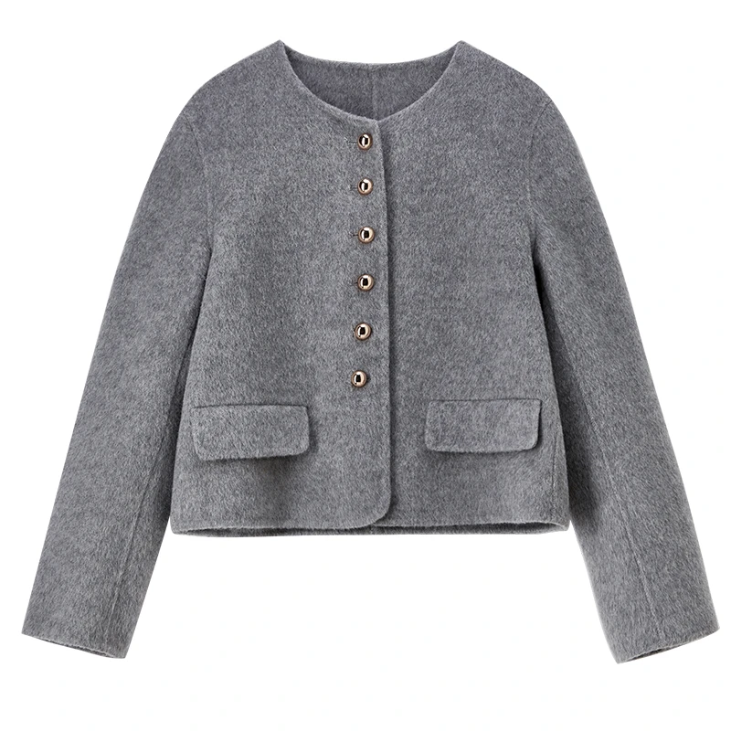 SENTUBILA Wool Coat for Woman Solid Winter 2025 O-neck Long-sleeve Coats Metal Mushroom Button Women's Clothing W54OG3691X