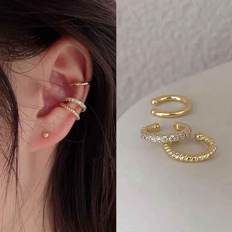 Pendientes de circonita sin perforación para mujer, aretes de Clip para la oreja, cartílago falso, regalos de joyería, 3 piezas