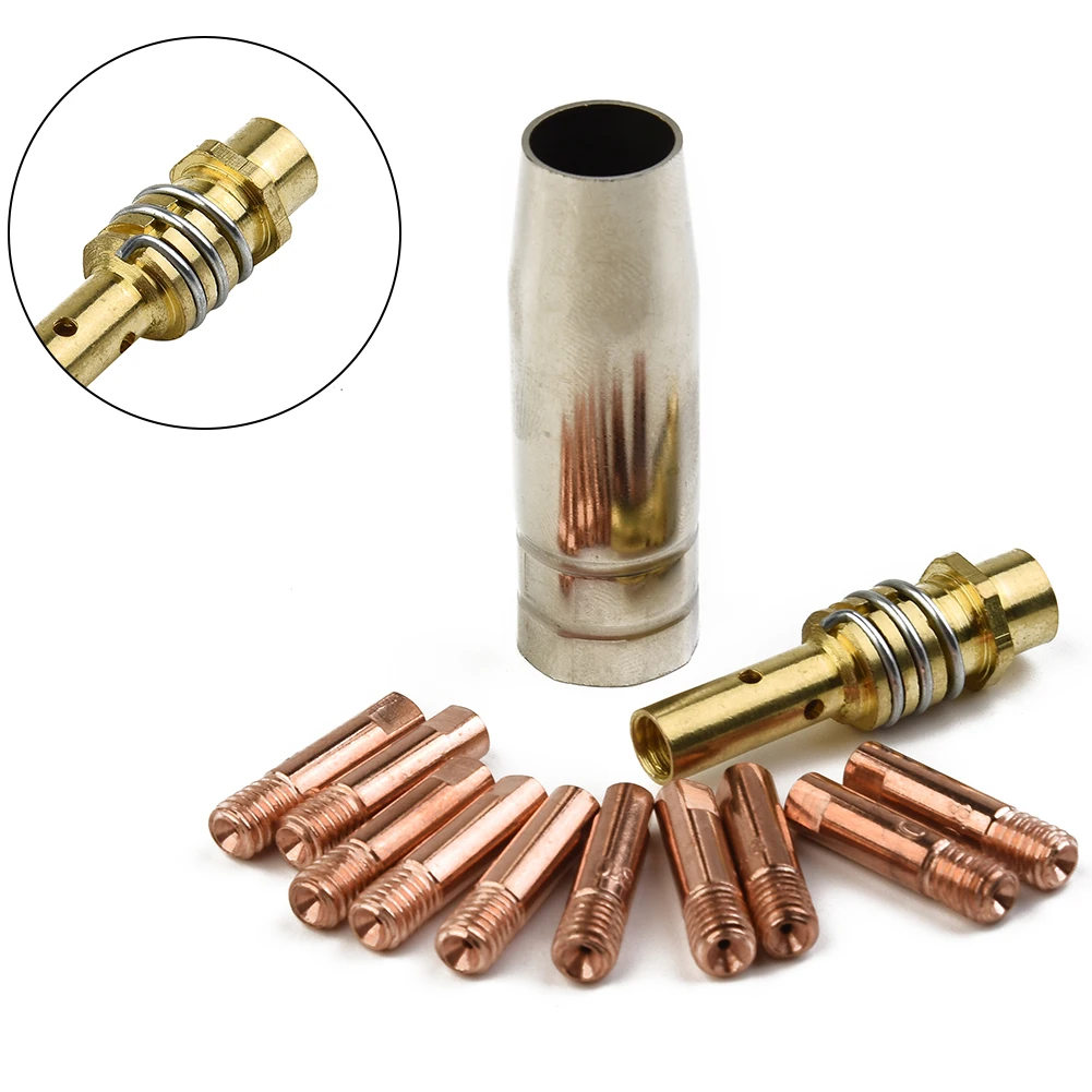 

12pcs MB 15AK MIG/MAG Welding Contact Tips Kit 0.8x25mm M6 Gas Nozzle Holder 0.8mm Connector Rod Welding Torch Tool Parts