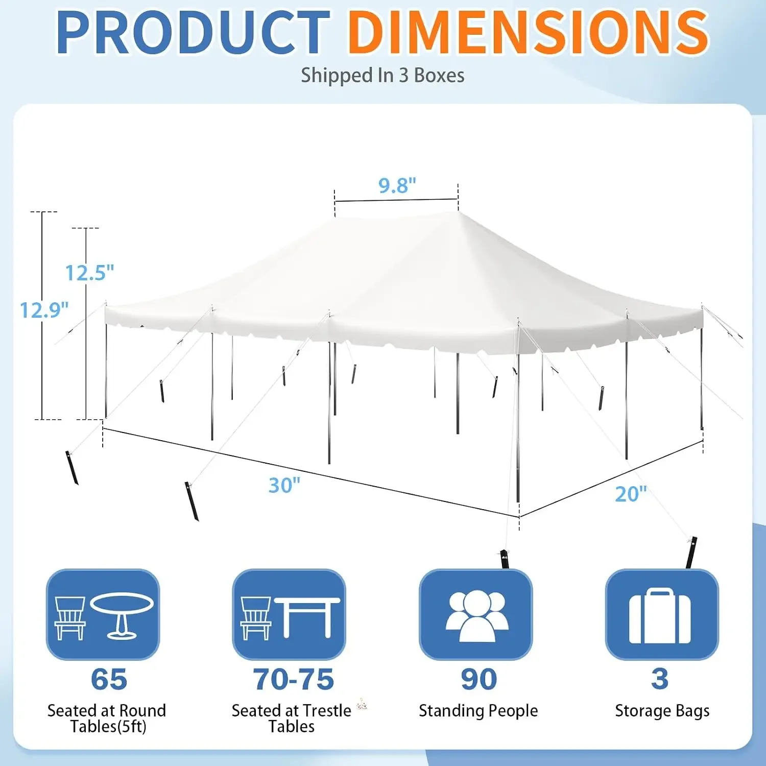 20x30ft Pole Party Tent, Weekend Canopy Heavy Duty with Carry Bags, PVC Outdoor Canopies for 120 People, Large, Customized