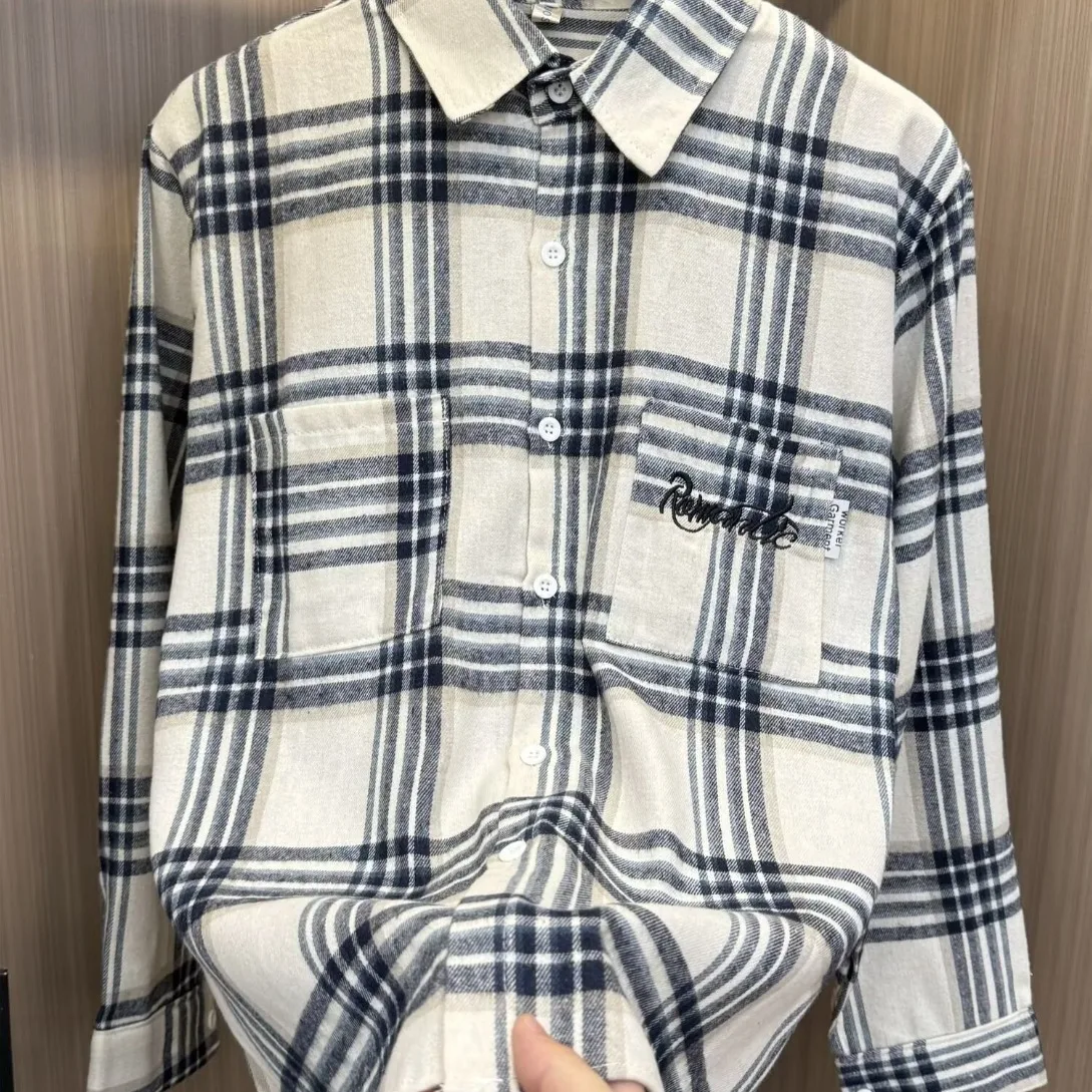 Retro plaid long sleeved shirt for men and women in spring and autumn, Ins trendy, loose and casual, versatile, hanging shirt ja