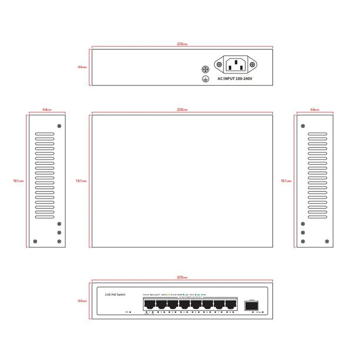 

A18Z 2.5GbE POE Switch 9 Port 2.5G Network Switch 8x2.5GPOE Ports+1x10Gb SFP Optical Port Internet Splitter Fanless UK Plug