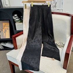 Summer Casual Wide-leg Pants Artificial Silk High-waisted Straight-leg Trousers Chinese Style Women's Pants Loose Trousers