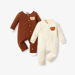 PatPat Baby Girl/Boy Bear Embroidered Knitted Jumpsuit Soft and Comfortable  Perfect for Outings and Daily Wear Basic Style