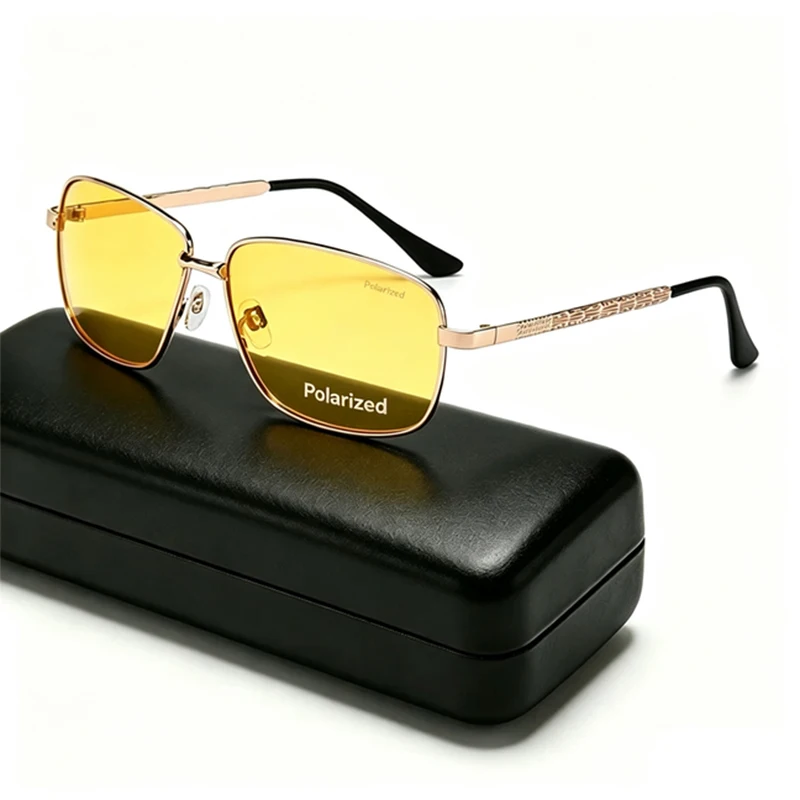 Rechteckige Männer Frauen Polarisierte Sonnenbrille Marke Design Mode Retro Vintage Nachtsicht Fahren Angeln Gelbe Sonnenbrille