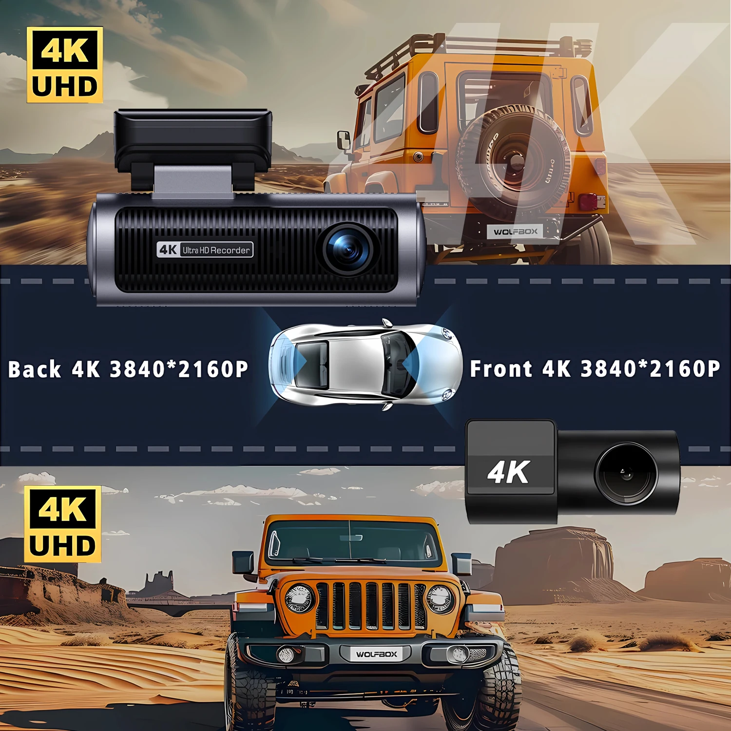 Dash Cam UHD 4K+4K Front And Rear Dual Lens 3840*2160P Car DVR Camera WiFi GPS Dashcam Black Box Video Recorder Night Vision