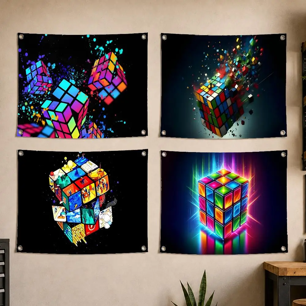 R-Rubiks Cubes Flags Decoration Art Picnic Party Home Hanging Camping Outdoor Party Banner