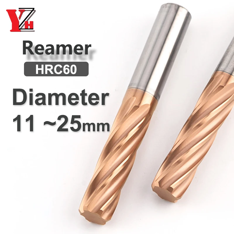 Imagem -01 - Yzh Carboneto Máquina Reamer Hrc60 Revestido Espiral Sulco 4f 6f Tolerância h7 Aço Endurecido Cortador de Metal Cnc Furo Interno 11 Mm25 mm yzh carboneto maquina reamer hrc60 revestido espiral sulco 4f 6f tolerancia h7 aco endurecido cortador de metal cnc furo interno 11 mm25 mm 01