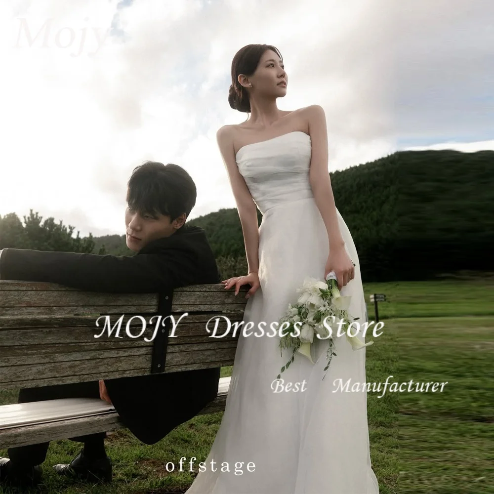 

Mojy 2025 Customized Pretty Bride Gowns Plus Size Strapless Korea Princess Wedding Dresses Organza Ivory Sleeveless Ruched