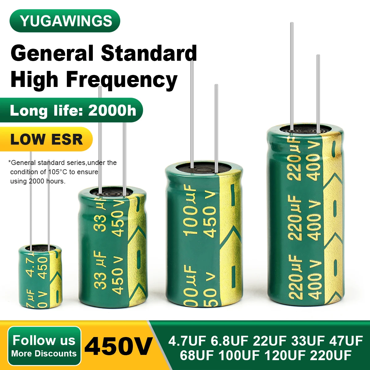 Aluminum Electrolytic Capacitor 450V 4.7UF 6.8UF 22UF 33UF 47UF 68UF High Frequency Low ESR Capacitors DIY 2000Hours Long Life