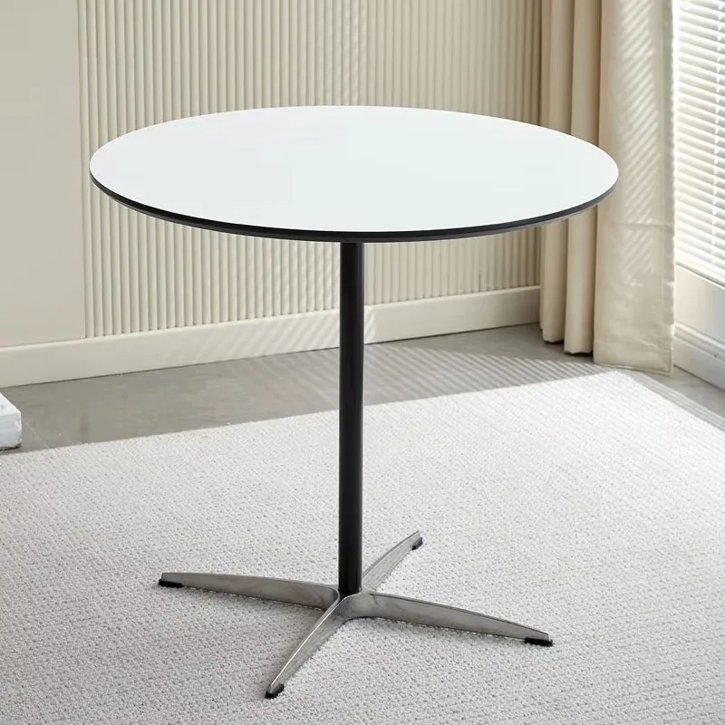 

Круглый обеденный стол в средневековом скандинавском итальянском стиле, из алюминиевого сплава с деревянной столешницей, минималистичная мебель для дома, кофейни, спальни